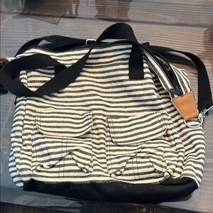 Striped Black and White Shoulder Bag thirty one bags